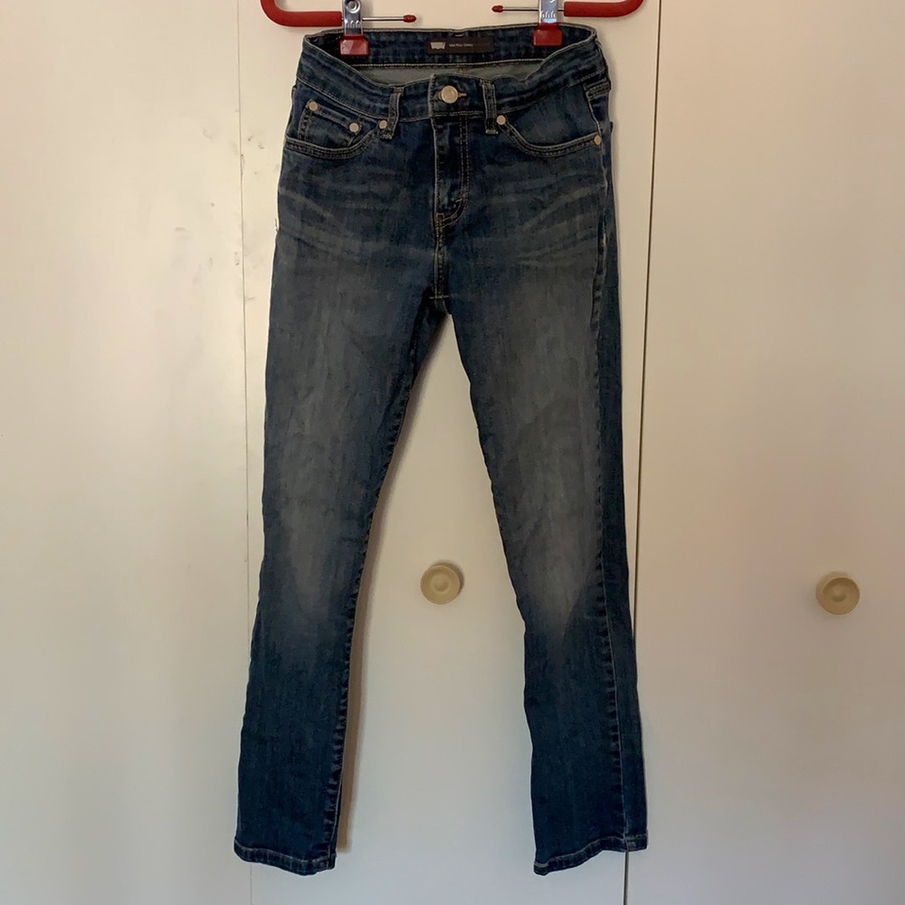 Levi’s mid-rise skinny, size 27, medium wash blue